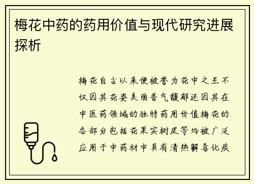 梅花中药的药用价值与现代研究进展探析
